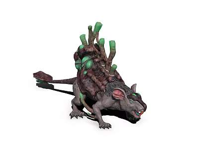 Giant Rat Like Fantasy Creature With Green Crystal Growths On Back 3d model