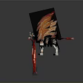 Mythical Dragon Character With Red Flame Wings And Black Mechanical Body