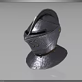Medieval Knight Helmet With Face Guard Neck Protection And Rivet Decorations On Dark Background