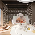 Book Art Inspired Children's Library Interior With Bookshelves Slide Teepee And Toys