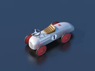 Silver Toy Racing Car With Red Wheels Brown Seat And Mercedes Benz Logo Number 1 3d model
