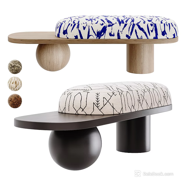 Patterned Lazy Sofa Designs With Wooden And Black Spherical Bases For Modern Interior 3d model