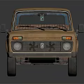 Retro Compact Car With Brown And Blue Exterior And White Wheels Details