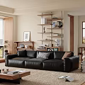 Modern Black Genuine Leather Three Seater Sofa For Cozy Minimalist Living Room Home Decor