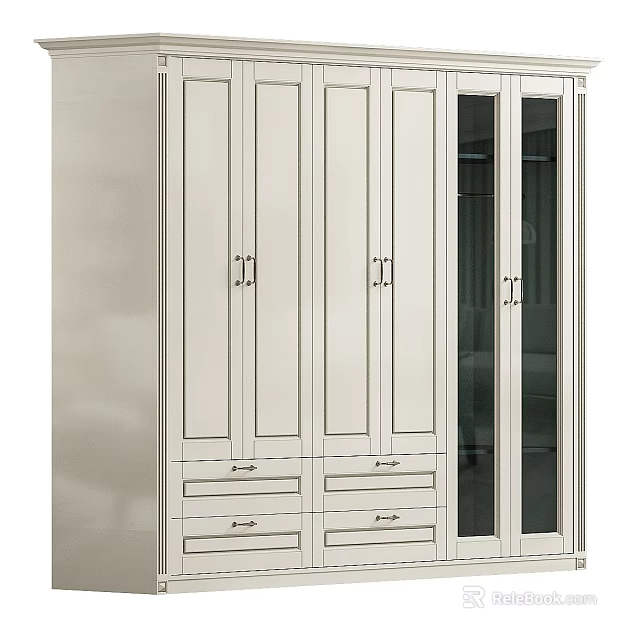 Sleek White Wardrobe Storage Design With Multiple Panel Doors And Drawer Units For Bedroom 3d model 