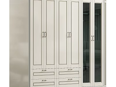 Sleek White Wardrobe Storage Design With Multiple Panel Doors And Drawer Units For Bedroom 3d model
