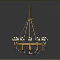 Golden Chandelier With Multiple White Lampshades And Elegant Metal Structure