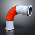 Curved Pipe with Orange Flexible Hose Metal Connections and Warning Sign