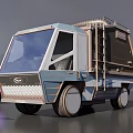 Futuristic Mechanical Weapon With Sleek White Purple Accents And Transport Vehicle