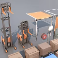 Industrial Equipment Setup With Crane Cardboard Boxes Parts And Components