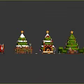 Reindeer Pulling Sleigh Near Decorated Christmas Trees and Festive Dining Table with Gifts