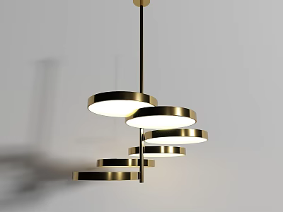 Modern Golden Layered Circular Chandelier With White Light On Minimalist Background 3d model