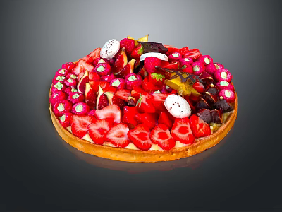 Fresh Fruit Tart Topped With Strawberries Dragon Fruit And Assorted Berries On Crispy Pastry Base 3d model