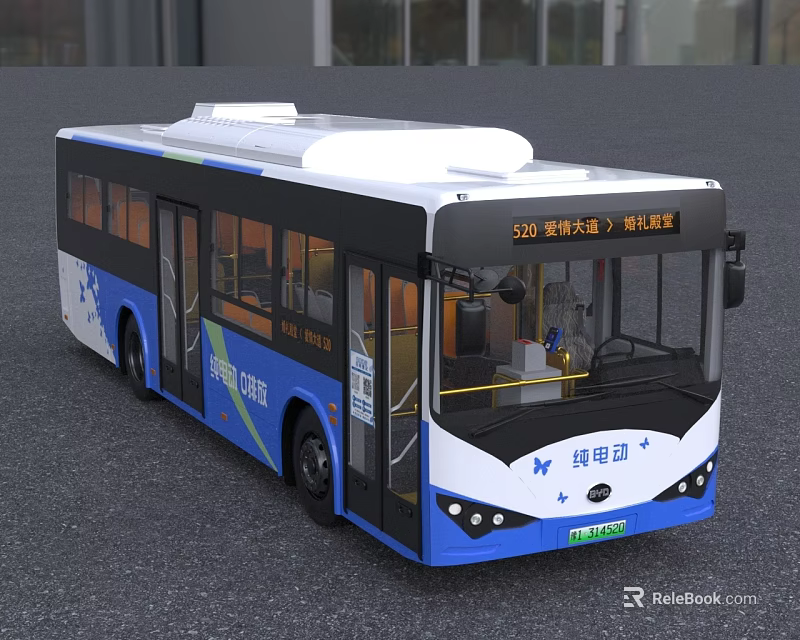 Blue And White Pure Electric Bus By Keyue For Urban Public Transport 3d model 