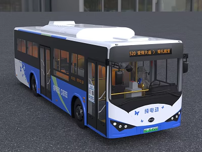 Blue And White Pure Electric Bus By Keyue For Urban Public Transport 3d model