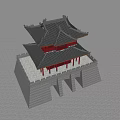Ancient Chinese Architecture Structure With Multi Story Curved Eaves Stone Base Arched Gate And Trees