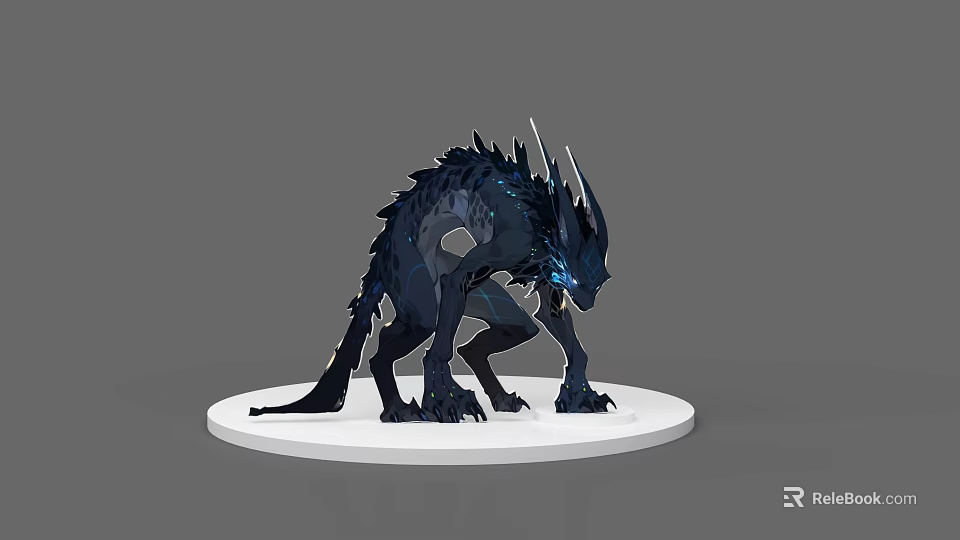 Game Movie Character Black Spiked Monster With Glowing Blue Eyes On White Base 3d model 