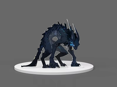 Game Movie Character Black Spiked Monster With Glowing Blue Eyes On White Base 3d model