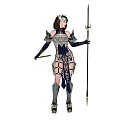 Fantasy Game Movie Female Warrior In Intricate Armor With Spear And Headpiece