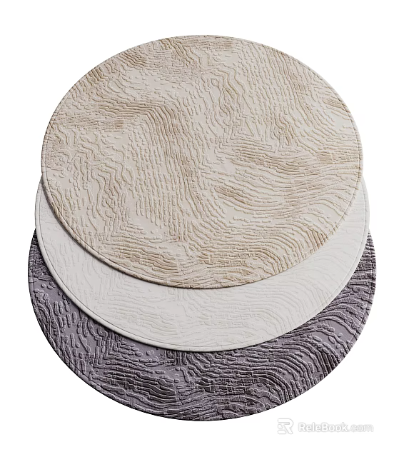 Stacked Round Rugs In Beige Light Gray And Dark Gray Textured Design 3d model 