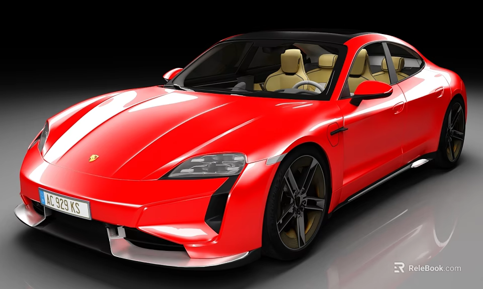 Red Sports Car With Sleek Design Black Roof Yellow Seats And Large Wheels 3d model 