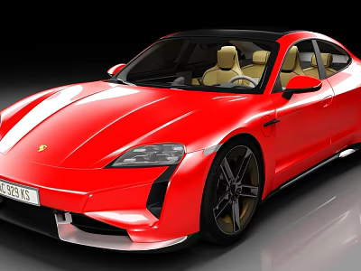 Red Sports Car With Sleek Design Black Roof Yellow Seats And Large Wheels 3d model