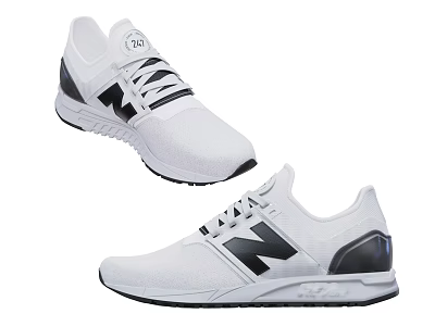New Balance Modern White Athletic Sneakers With Black Accents Mesh Upper And Rubber Outsole 3d model
