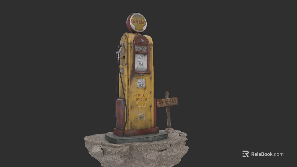 Vintage Car Fueling At Retro Gas Station With Classic Yellow Pump 3d model 
