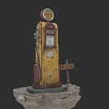 Vintage Car Fueling At Retro Gas Station With Classic Yellow Pump