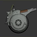 Futuristic White And Orange Motorcycle With Large Wheel Windshield And Exhaust Pipe