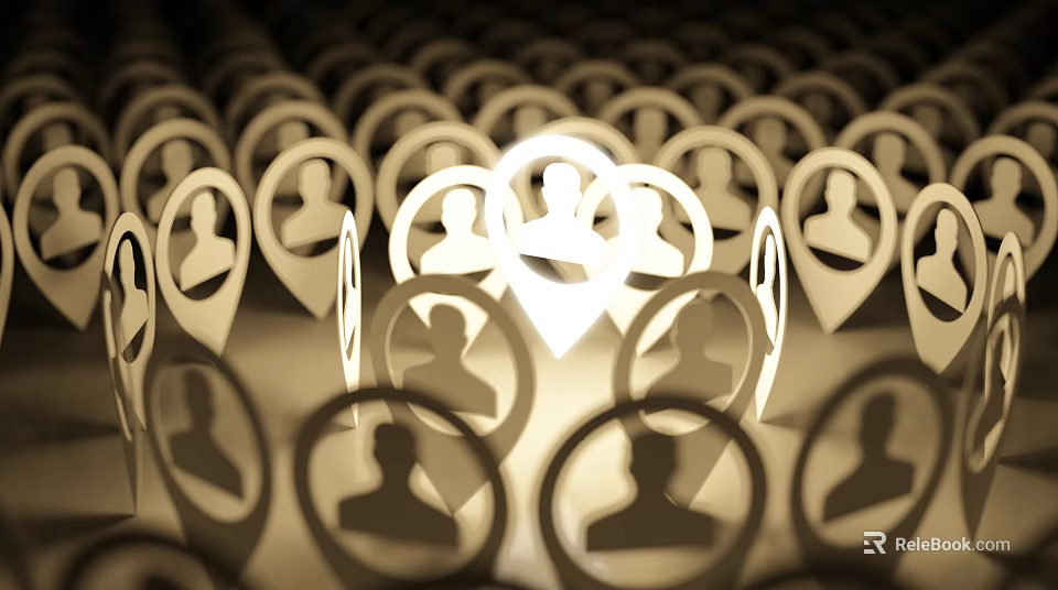 Decorative Ornament Set With Silhouette Figures Central Location Marker Golden Brown Tone Social Connection Theme 3d model 