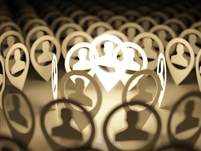 Decorative Ornament Set With Silhouette Figures Central Location Marker Golden Brown Tone Social Connection Theme 3d model