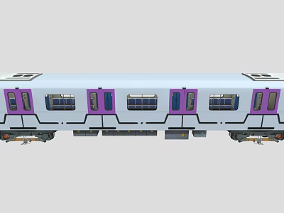White Train Exterior View With Purple Doors And Multiple Windows Side Design 3d model