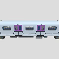 White Train Exterior View With Purple Doors And Multiple Windows Side Design 3d model