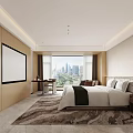 Modern Hotel Room Interior With King Size Bed White Bedding Sofa Window And Area Rug