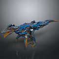 Mechanical Dinosaur Device With Complex Metallic Structure And Blue Orange Accents 3d model