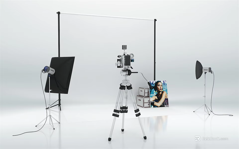 Professional Commercial Photography Equipment With Tripod Camera Softbox And Reflector Setup 3d model 