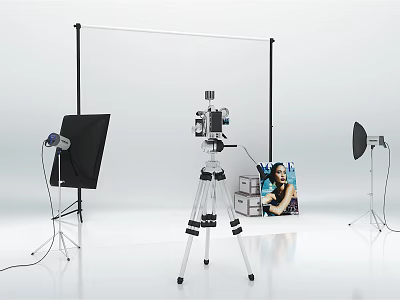 Professional Commercial Photography Equipment With Tripod Camera Softbox And Reflector Setup 3d model