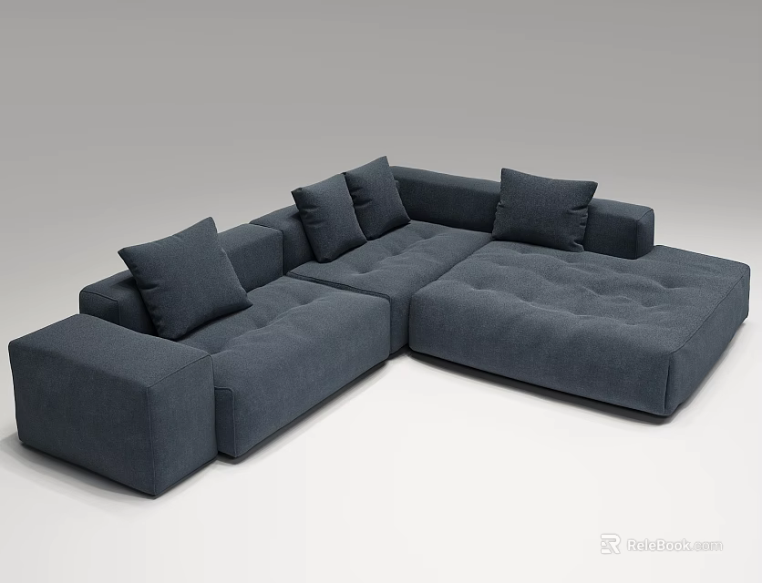Dark Gray L Shaped Sectional Sofa with Plush Cushions Modern Design 3d model