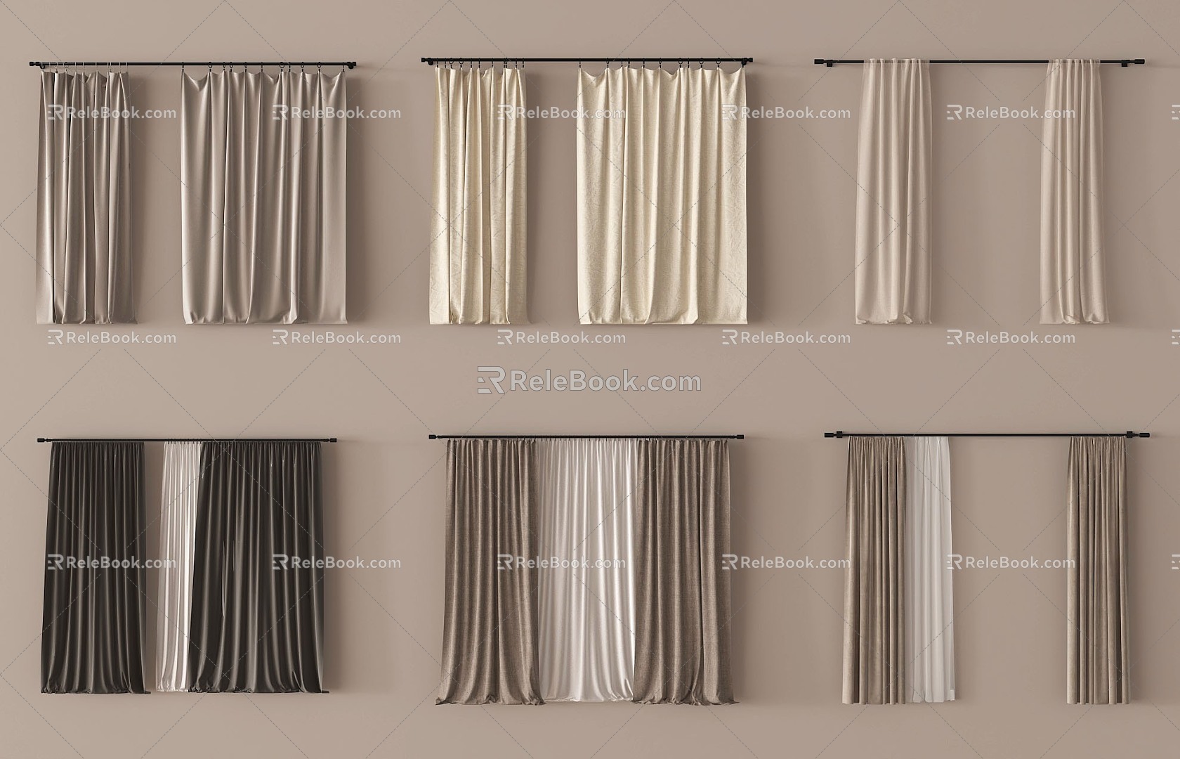 Modern Curtain Fabric Curtain Pleated Curtain Gauze Curtain 3d model