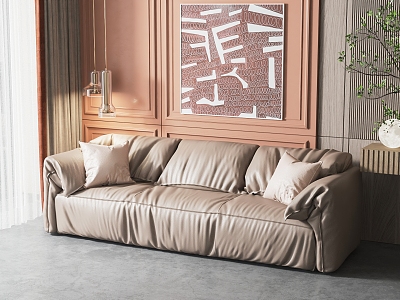 Modern three-seat sofa three-seat leather sofa 3d model