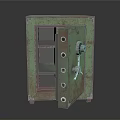 Rusty Green Safe With Open Door And Shelves Inside Vintage Design