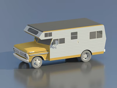 Vintage Yellow White Recreational Vehicle Model With Gray Roof And Windows 3d model