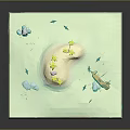 Cartoon Tropical Island Scene With Green Palm Trees Blue Water And Geometric Ice Pieces