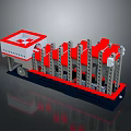 Industrial Equipment Model Red Gray Modular Structure With Cross Symbol White Top Dark Blue Base