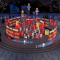 Vibrant Plaza Landscape With Colorful Lanterns Circular Light Decorations And People At Night