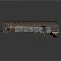 Detailed Architectural 3D Model Of Wooden Long Structure With Support Pillars And Sandy Base