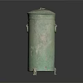 Ancient Bronze Vessel With Cylindrical Shape Lid Ring Handles And Three Legs