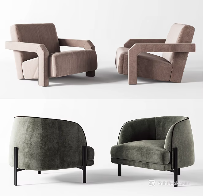 Modern Single Sofa Design With Armrests Sleek Structure And Black Legs 3d model