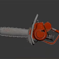 Red Chainsaw With Metal Frame And Sharp Cutting Chain Powerful Cutting Tool Equipment 3d model